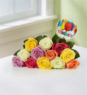 Congratulations Assorted Roses, 12-24 Stems Flower Bouquet