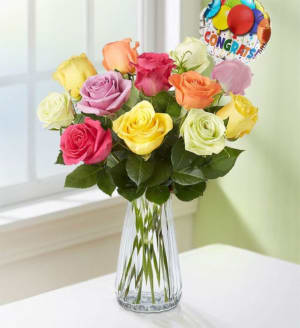 Congratulations Assorted Roses, 12-24 Stems Flower Bouquet