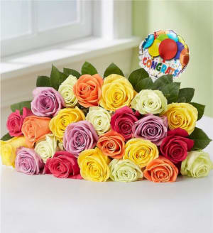 Congratulations Assorted Roses, 12-24 Stems Flower Bouquet