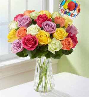 Congratulations Assorted Roses, 12-24 Stems Flower Bouquet