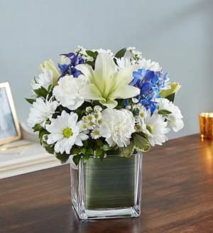 Healing Tears Blue & White Flower Bouquet