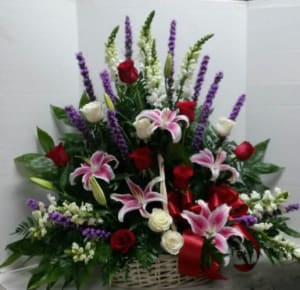 Deepest Condolences Funeral Basket Flower Bouquet