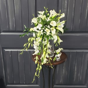 Calla Lily and Dendrobium Cascade Bouquet and Boutonniere Flower Bouquet