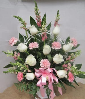 Soft Serenity Funeral Basket Flower Bouquet