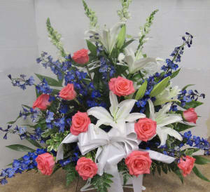 Glorious Memories Funeral Basket Flower Bouquet