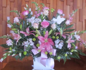 In Comfort and Peace Funeral Basket Flower Bouquet