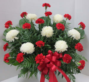 Red and White Funeral Basket Flower Bouquet