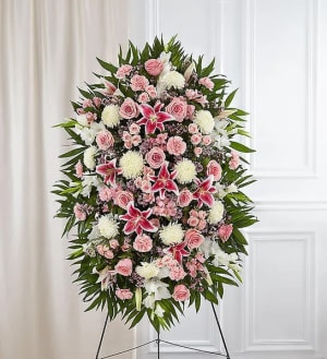 Pink & White Funeral Standing Spray Flower Bouquet