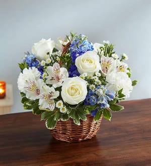 Peace, Prayers & Blessings Blue & White Flower Bouquet