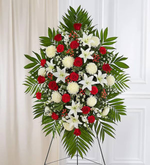 Red & White Sympathy Standing Spray Flower Bouquet