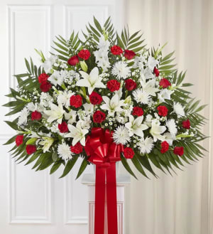 Heartfelt Sympathies™ Standing Basket- Red & White Flower Bouquet