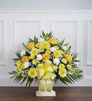 Heartfelt Tribute™ Yellow Floor Basket Arrangement Flower Bouquet