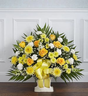 Heartfelt Tribute™ Yellow Floor Basket Arrangement Flower Bouquet