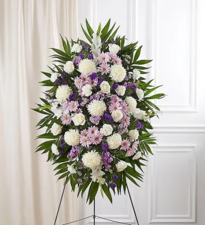 Lavender And White Funeral Standing Spray Flower Bouquet