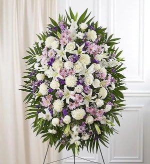 Lavender And White Funeral Standing Spray Flower Bouquet