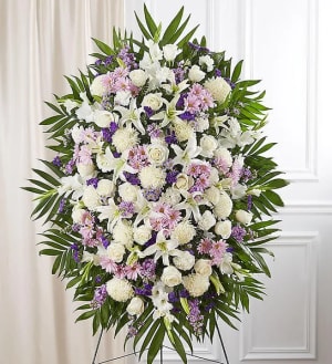 Lavender And White Funeral Standing Spray Flower Bouquet