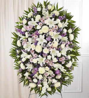 Lavender And White Funeral Standing Spray Flower Bouquet