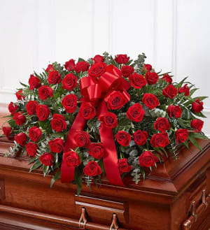 Red Rose Half Casket Spray Flower Bouquet