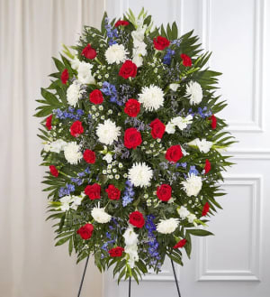 Red, White & Blue Sympathy Standing Spray Flower Bouquet