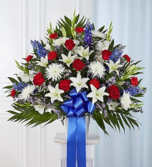 Heartfelt Sympathies™ Red, White and Blue Standing Basket Flower Bouquet