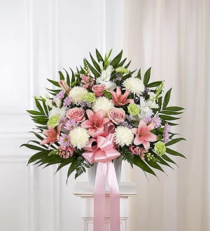 Heartfelt Sympathies™ Pastel Standing Basket Flower Bouquet