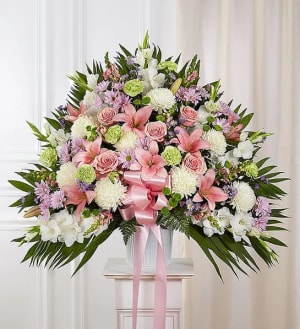 Heartfelt Sympathies™ Pastel Standing Basket Flower Bouquet