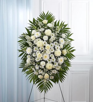 White Funeral Standing Spray Flower Bouquet