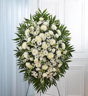 White Funeral Standing Spray Flower Bouquet