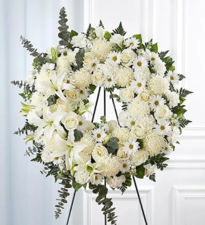 All White Funeral Wreath Flower Bouquet