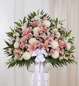 Heartfelt Sympathies™ Standing Basket- Pink &White Flower Bouquet