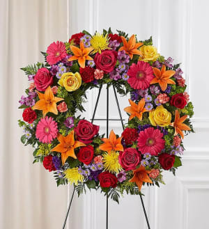 Serene Blessings™ Standing Wreath- Bright Flower Bouquet