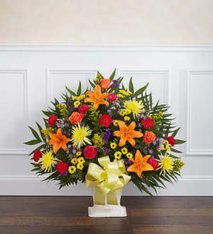 Heartfelt Tribute™ Floor Basket- Bright Flower Bouquet