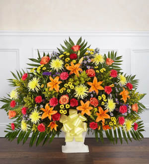 Heartfelt Tribute™ Floor Basket- Bright Flower Bouquet