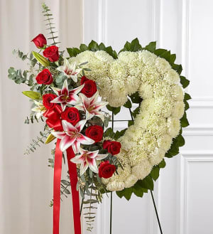 Always Remember™ Floral Heart Tribute - Red Rose & Lily Flower Bouquet