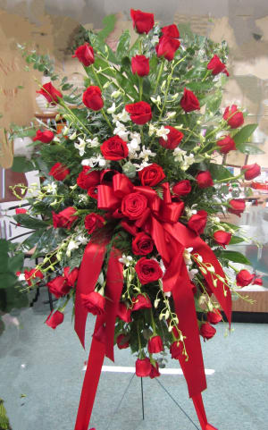 Red Rose Reverence Standing Spray Flower Bouquet