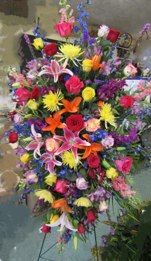 Multicolored Bright Sympathy Standing Spray Flower Bouquet