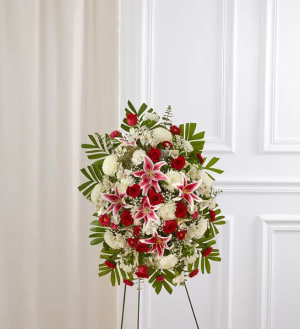 Red Rose and Lily Standing Spray Flower Bouquet