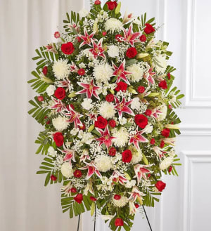 Red Rose and Lily Standing Spray Flower Bouquet