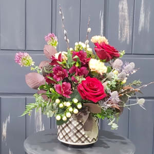 Crimson and Plaid Flower Bouquet