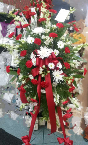 Red and White Standing Spray Standard Flower Bouquet