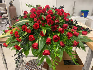 Red Rose & Carnation Casket Flower Bouquet