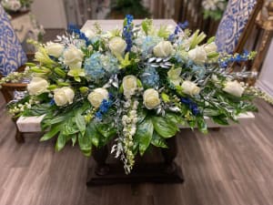 Blue and Silver Casket Flower Bouquet