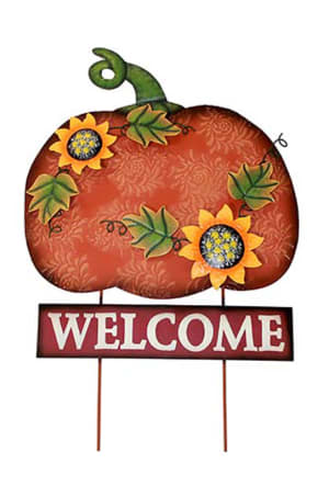 Metal Welcome Pumpkin Stake Flower Bouquet