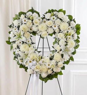 Always Remember™ Floral Heart Tribute- White Flower Bouquet