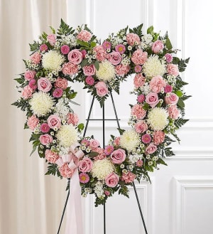 Always Remember™ Floral Heart Tribute - Pink & White Flower Bouquet