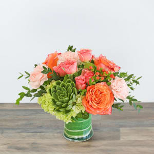 Coral Calma with Succulents Flower Bouquet