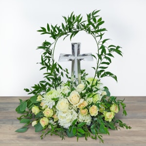 Shelter My Love with Crystal Cross Keepsake Flower Bouquet