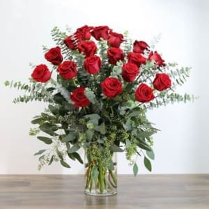 Red Roses with Eucalyptus Foliage (18) Flower Bouquet