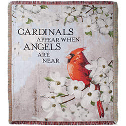 "Cardinals Appear" Woven Tapestry Throw Flower Bouquet