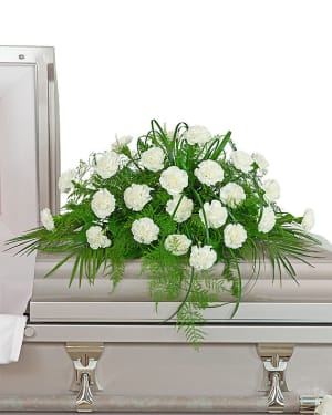 White Divinity Casket Spray Flower Arrangement White Divinity Casket Spray Flower Bouquet